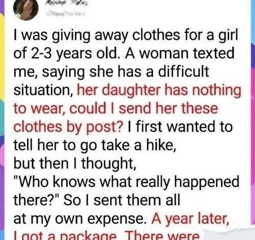 I thought I was doing a simple act of kindness by giving away some clothes I no longer needed—but what happened next completely surprised me.