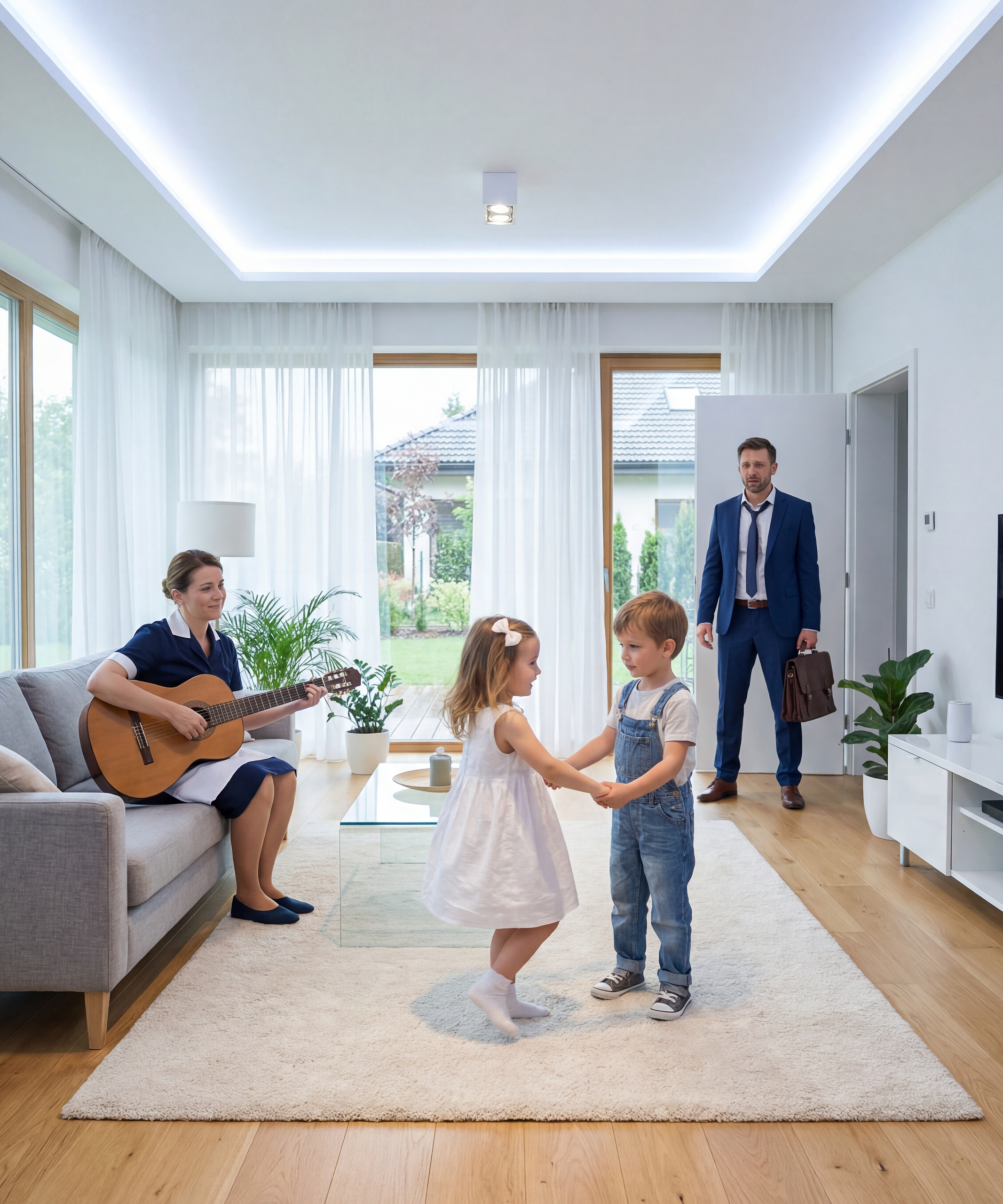 A millionaire arrived home tired… and saw the cleaning lady’s son dancing with his daughter.