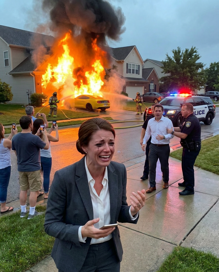 On my anniversary, my billionaire parents gifted me a sports car. The next day, my husband came to my office and demanded the keys, saying, “This sports car is mine.” When I refused, he angrily left the office. A few hours later, he called me, laughing, “I burned your dream sports car.” I rushed to the house, but when I arrived, I couldn’t control my laughter because the car he burned was…