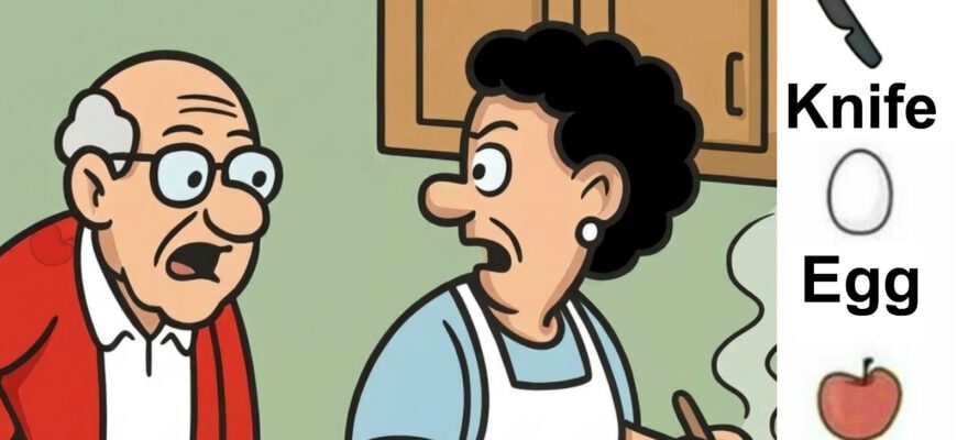 Find Knife, Egg, Apple, Comb.