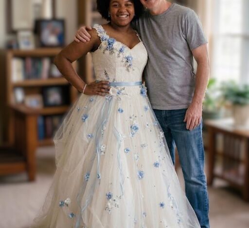 My Father Sewed Me a Dress from My Late Mother’s Wedding Gown for Prom – My Teacher Laughed Until an Officer Walked In