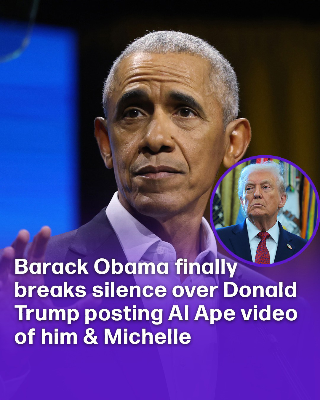 Barack Obama finally breaks silence over Donald Trump posting AI ape video of him & Michelle