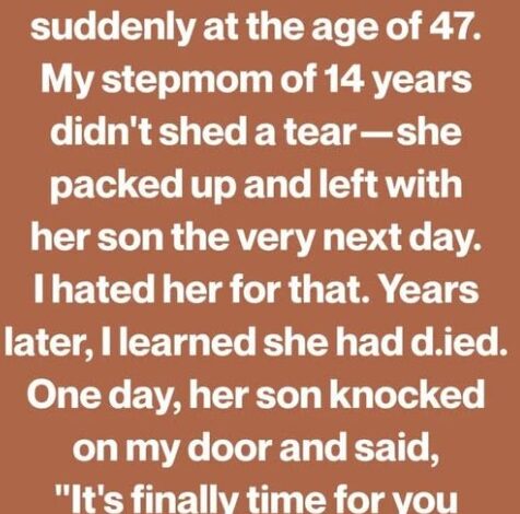 My Stepmom Walked Out After My Dad’s Funeral… 13 Years Later, Her Son Showed Up And Told Me The Truth