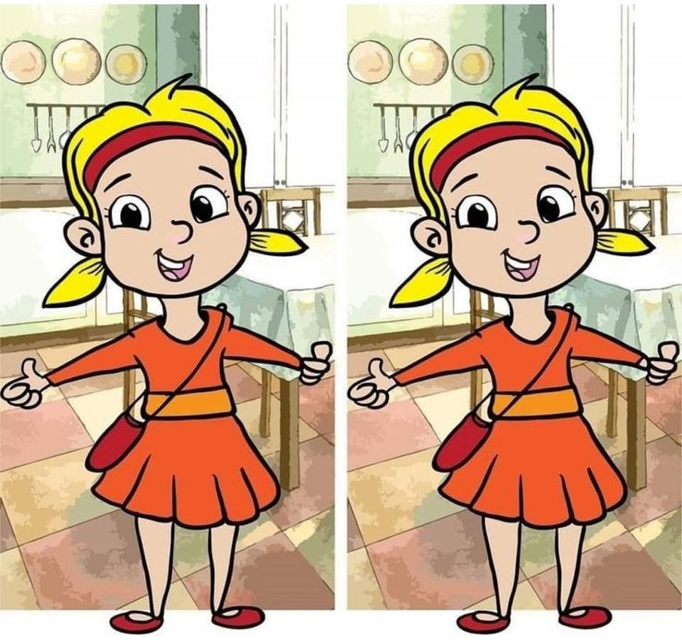 Cartoon Kitchen Girl: Find 1 Difference.