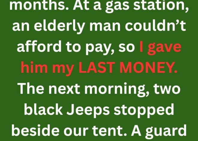 I Gave an Elderly Stranger My Last Money—The Next Morning, Two Jeeps Found Our Tent