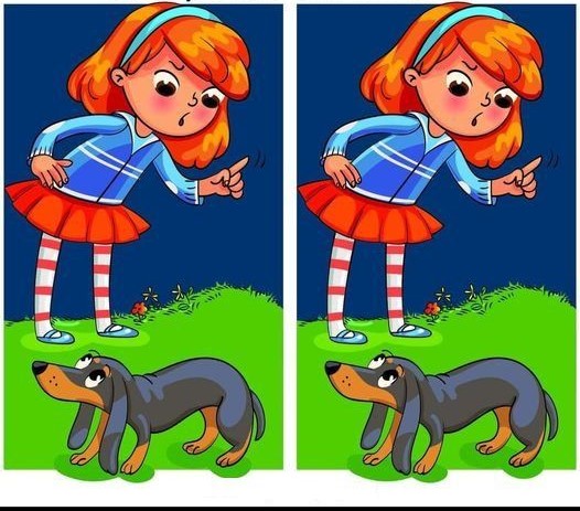 The Mad Girl and Her Wiener Dog: Find 1 Difference.