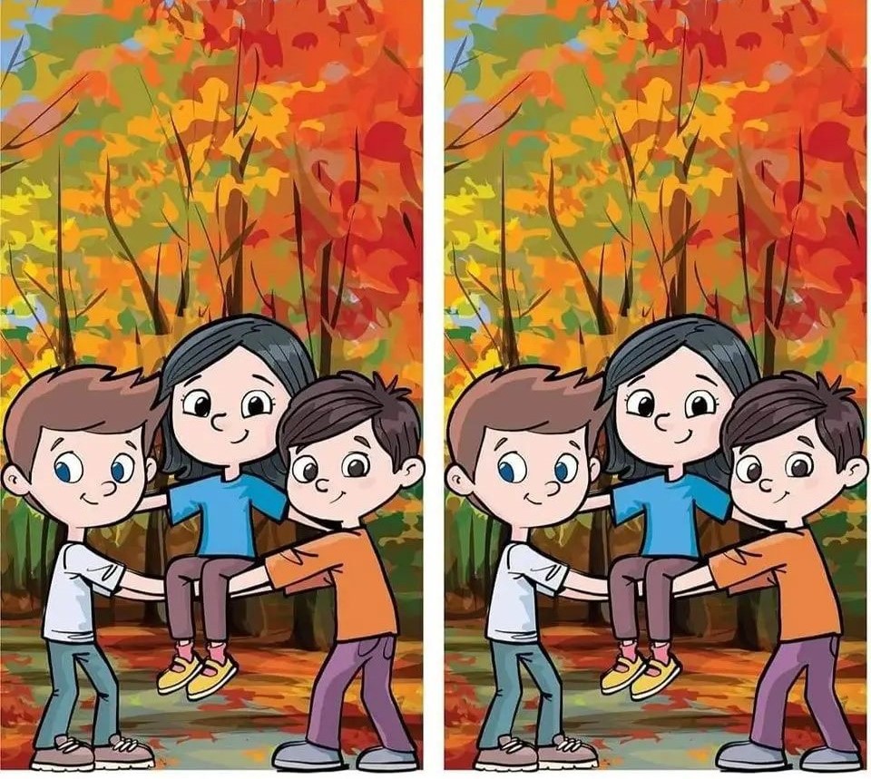 Spot 1 Difference in This Happy Autumn Family Cartoon!