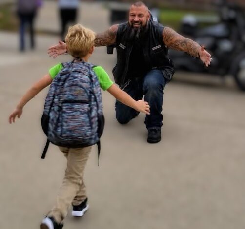 My 7-Year-Old Son Ran Straight Into the Arms of a Huge Bearded Biker Outside His School – I Rushed over to Pull Him Away, But the Man Looked at Me and Said, ‘Well… I Guess This Is How You’ll Find Out’