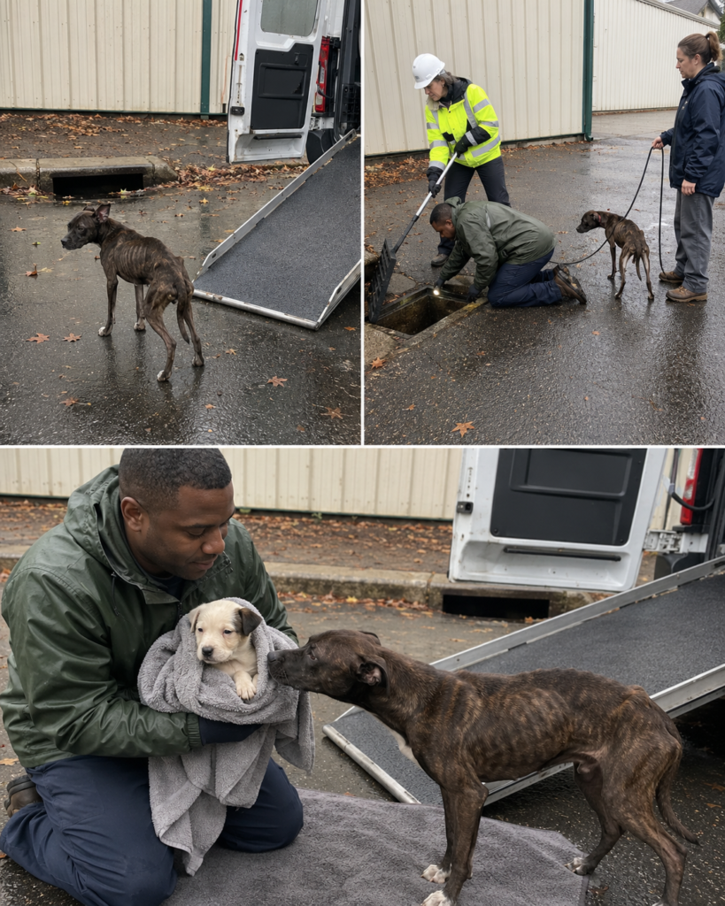 An Emaciated Mother Dog Refused to Enter the Rescue Van — Her Puppies Were Already Inside, but She Kept Looking Toward the Drain Everyone Thought Was Empty