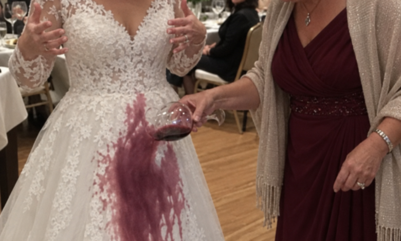 My Mother-in-Law ‘Accidentally’ Spilled Red Wine on My White Wedding Dress – Five Days Later, My Husband Taught Her a Lesson at Her Own Work Presentation