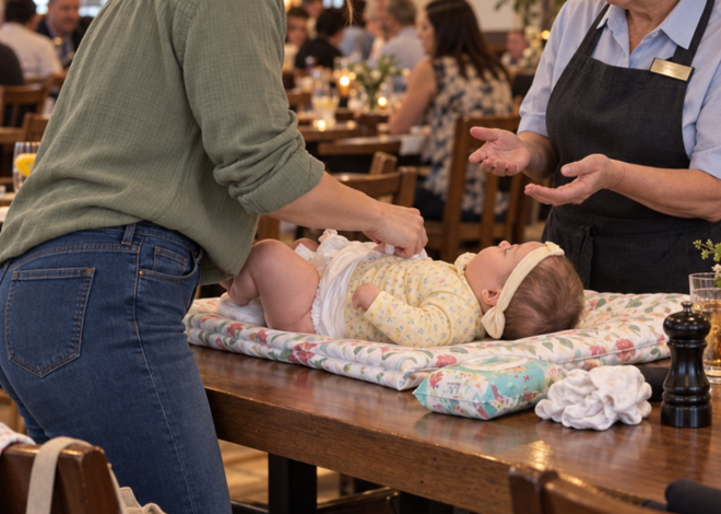 An Entitled Mom Changed Her Baby’s Dirty Diaper on a Restaurant Table and Lashed Out at an Older Waitress for ‘Discriminating Against Parents’ – Minutes Later, She Screamed, ‘You Can’t Do That!’
