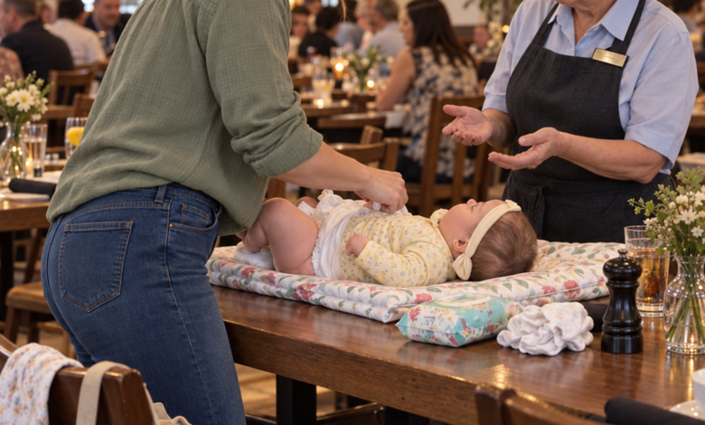 An Entitled Mom Changed Her Baby’s Dirty Diaper on a Restaurant Table and Lashed Out at an Older Waitress for ‘Discriminating Against Parents’ – Minutes Later, She Screamed, ‘You Can’t Do That!’
